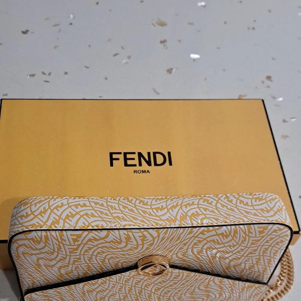 NIB Fendi Gold and FF Vertigo Print Leather Clutch - Picture 7 of 14